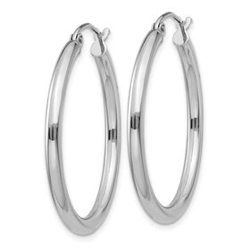 31127 14K WHITE GOLD HIGH POLISH 2.5MM HOOPS 1.25’’