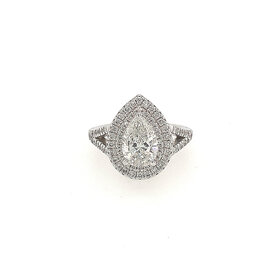47595 1.62CT LAB DIAMOND PEAR SHAPE SET IN 14K SPLIT DOUBLE HALO RING F VS2
