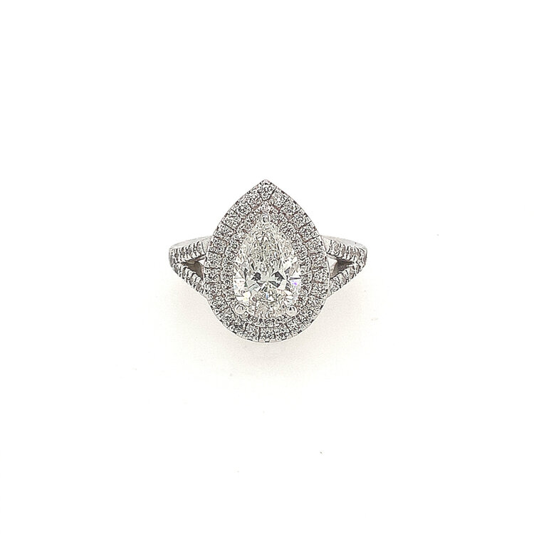 47595 1.62CT LAB DIAMOND PEAR SHAPE SET IN 14K SPLIT DOUBLE HALO RING F VS2