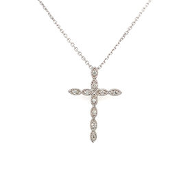 77212 14K WHITE GOLD  .10CTW DIAMOND  BEADED SETTING CROSS PENDANT SET
