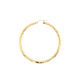 30393 14K YELLOW GOLD 2” HIGH POLISH AND DIAMOND CUT 3MM TUBE HOOPS