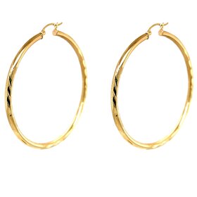 30393 14K YELLOW GOLD 2” HIGH POLISH AND DIAMOND CUT 3MM TUBE HOOPS