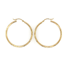 31096 14K YELLOW GOLD 1.45" 2MM DIAMOND CUT SATIN FINISH TUBE HOOPS