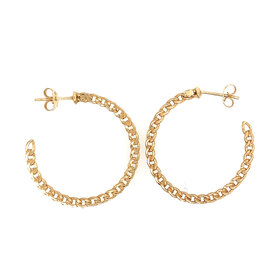 30089 14K YELLOW GOLD 1.25 " CUBAN DESIGN DIAMOND CUT HOOPS