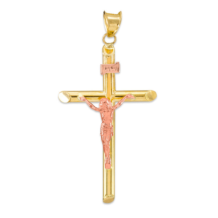 77287 14K TWO TONE TRADITIONAL CRUCIFIX 1.2''