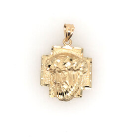 77026 14K YELLOW GOLD DIAMOND CUT CHRIST LARGE HEAD CHARM