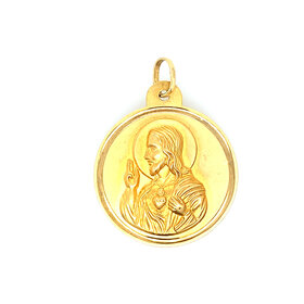 77736 18K YELLOW GOLD DOUBLE SIDED JESUS AND MOTHER MARY REVERSIBLE MEDAL