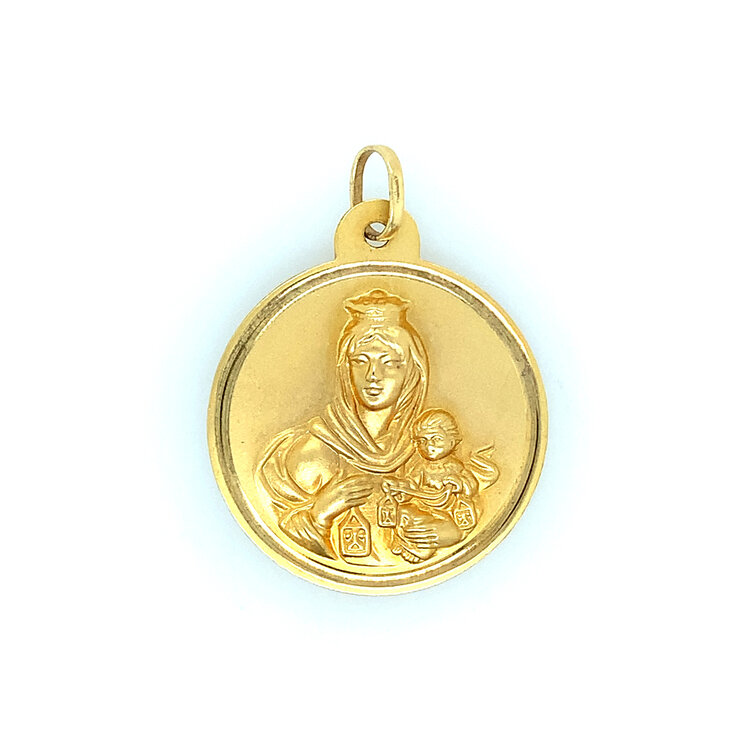 77736 18K YELLOW GOLD DOUBLE SIDED JESUS AND MOTHER MARY REVERSIBLE MEDAL