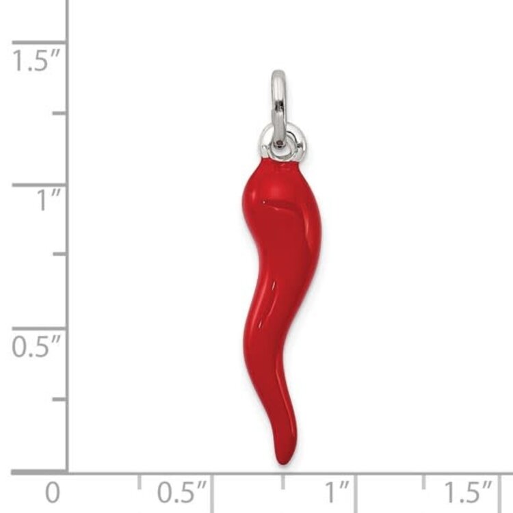 80712 STERLING SILVER RED ENAMEL ITALIAN HORN CHARM