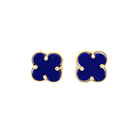 31145 14K YELLOW GOLD BLUE CLOVER 11MM STUDS