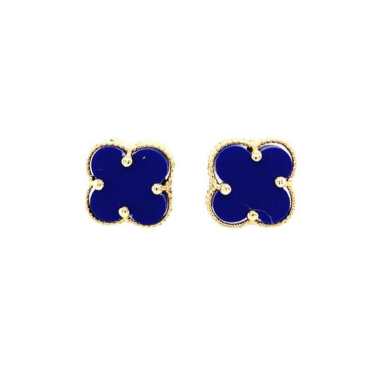 31145 14K YELLOW GOLD BLUE CLOVER 11MM STUDS