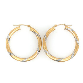 32444 14K 2 TONE SATIN  WITH GOLD DIAMOND CUT SERPENTINE WRAP 1’’ 3MM  HOOPS