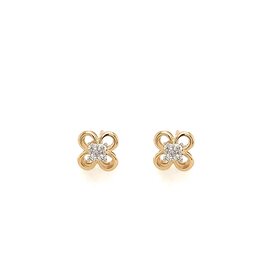 31149 14K YELLOW GOLD .10CTW DIAMOND CLUSTER  CUT OUT FLORAL STUD EARRINGS