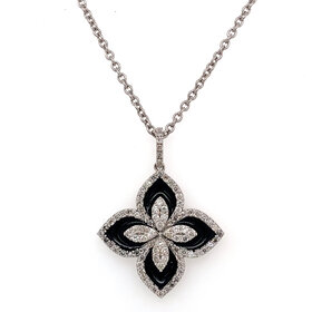 70432 14K WHITE GOLD 1.45CT DIAMOND WITH BLACK ENAMEL FLORAL PENDANT