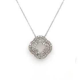 70431 14K WHITE GOLD .75CT DIAMOND BAGUETTE WITH ROUND BORDER OPEN CLOVER PENDANT