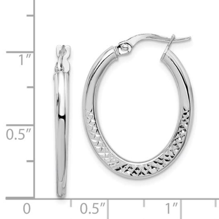31153 14K WHITE GOLD TEXTURED OBLONG HOOPS
