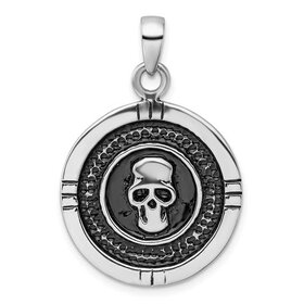80713 STERLING SILVER RHODIUM PLATED ANTIQUED ROUND SKULL CHARM