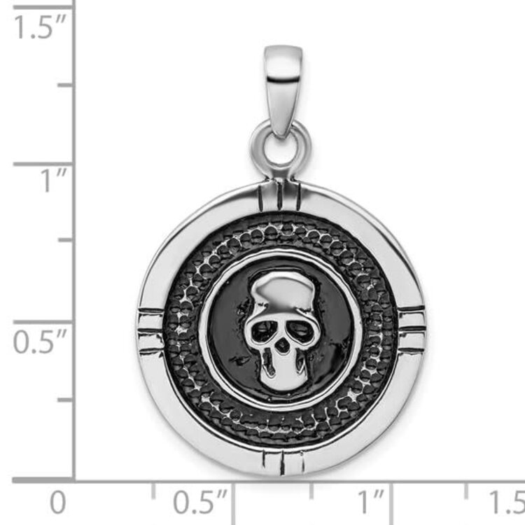 80713 STERLING SILVER RHODIUM PLATED ANTIQUED ROUND SKULL CHARM