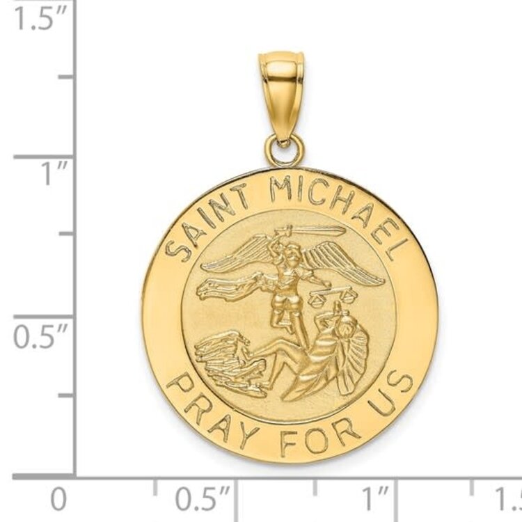 77307 14K YELLOW GOLD HIGH POLISH AND SATIN FINISH SAINT MICHAEL MEDAL SOLID