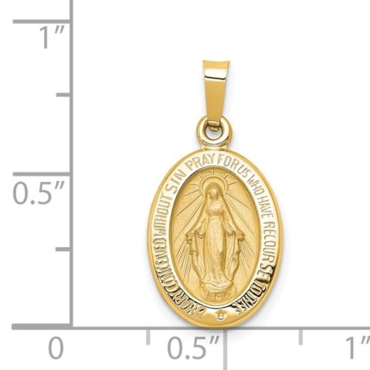 77308 14K YELLOW GOLD MIRACULOUS HOLLOW HIGH POLISH AND SATIN FINISH MEDAL