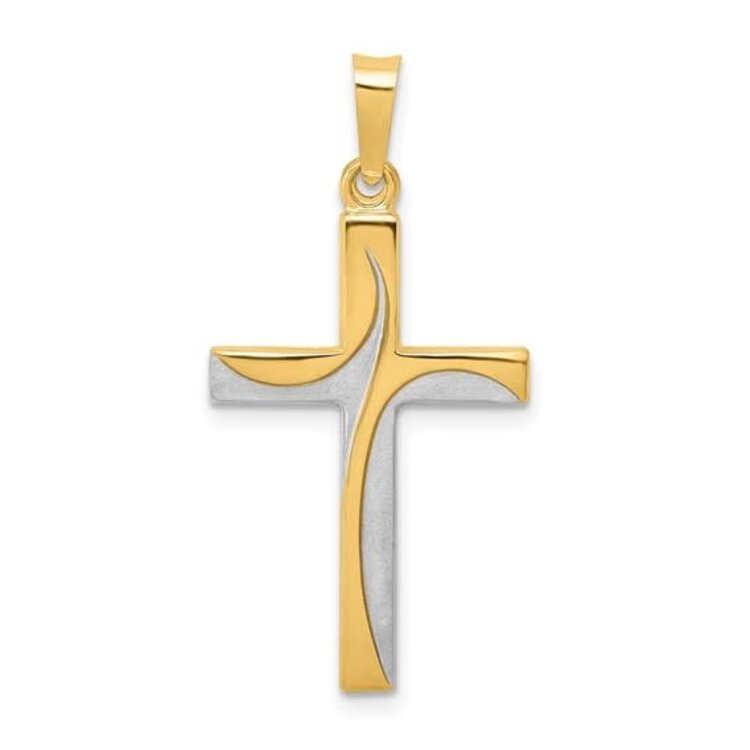 77312 14K TWO TONE RHODIUM SATIN AND HIGH POLISH FINISH CROSS 1.25''