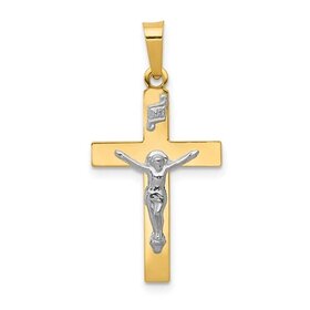77315 14K TWO TONE FLAT HIGH POLISH TRADITIONAL CRUCIFIX 1''