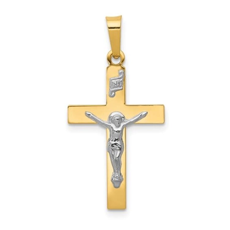 77315 14K TWO TONE FLAT HIGH POLISH TRADITIONAL CRUCIFIX 1''