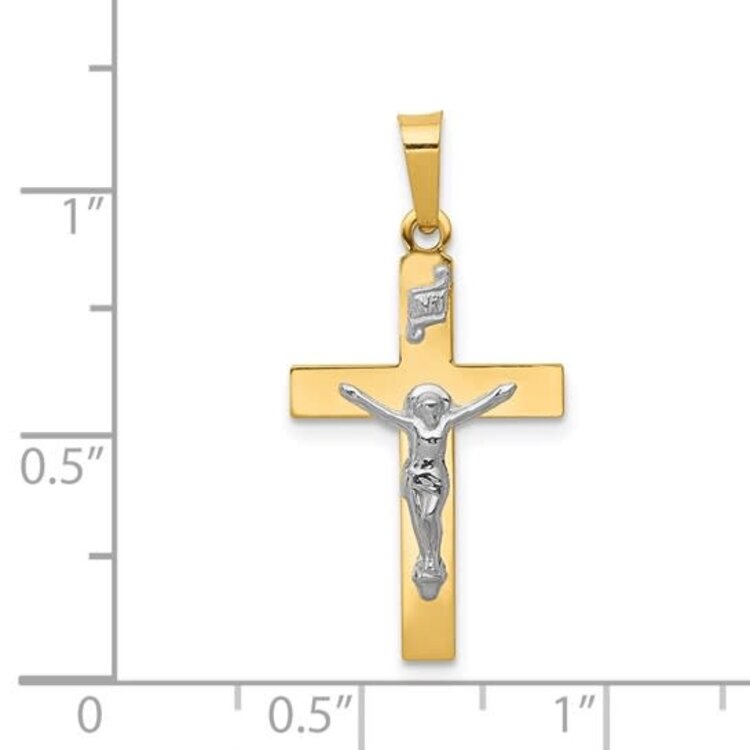 77315 14K TWO TONE FLAT HIGH POLISH TRADITIONAL CRUCIFIX 1''