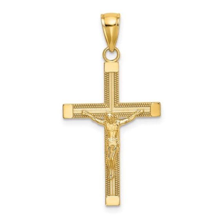 77319 14K YELLOW GOLD POLISHED AND TEXTURED  CRUCIFIX WITH CAPPED EDGES