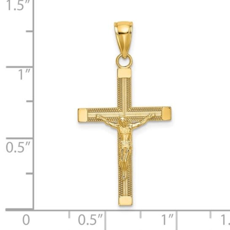 77319 14K YELLOW GOLD POLISHED AND TEXTURED  CRUCIFIX WITH CAPPED EDGES