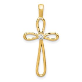 77327 14K YELLOW GOLD .05TCW DIAMOND CENTER OPEN CUT CROSS