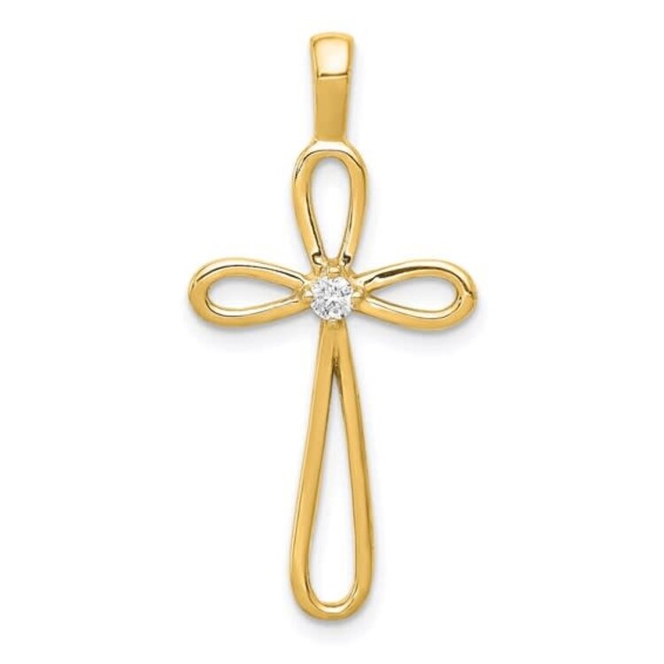 77327 14K YELLOW GOLD .05TCW DIAMOND CENTER OPEN CUT CROSS