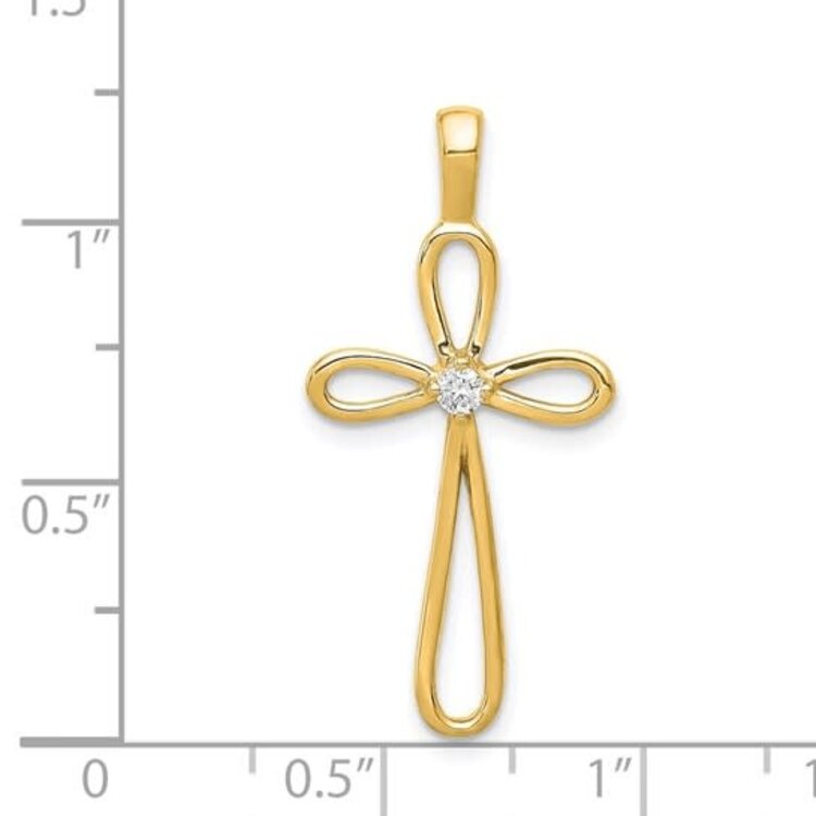 77327 14K YELLOW GOLD .05TCW DIAMOND CENTER OPEN CUT CROSS