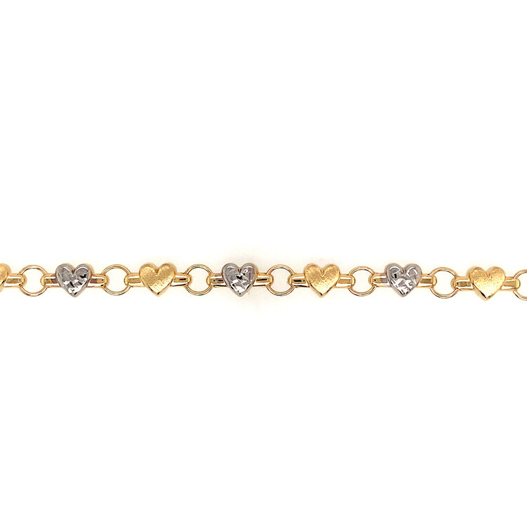 20154 14K TWO TONE GOLD 7'' PUFFY HEART DIAMOND CUT AND SATIN FINISH LADIES BRACELET