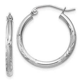 31165 14K WHITE GOLD SATIN FINISH AND DIAMOND CUT 1.95MM HOOPS .80"