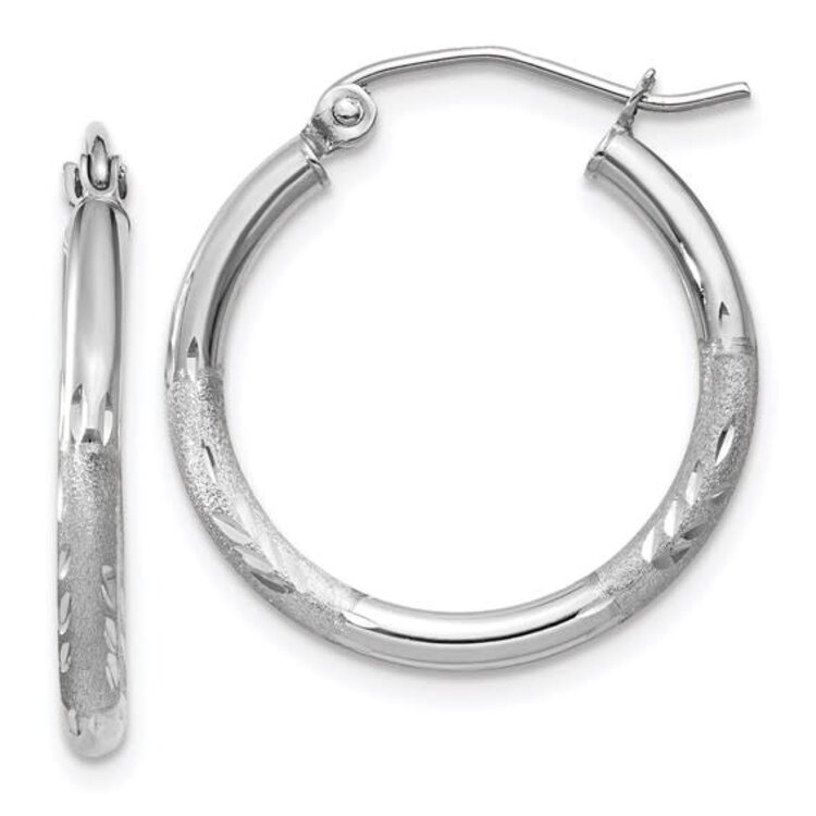 31165 14K WHITE GOLD SATIN FINISH AND DIAMOND CUT 1.95MM HOOPS .80"