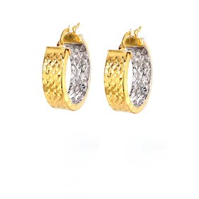 31164 14K 2 TONE GOLD DIAMOND CUT INSIDE OUT 6MM WIDE HOOPS .75''