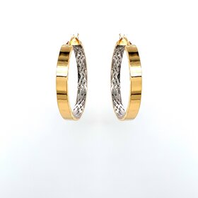 31166 14K TWO TONE HIGH POLISH TOP DIAMOND CUT INSIDE FINISH  3.8MM HOOPS 1.25''