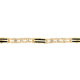 25041 14K TWO TONE GOLD ONYX STRIPE BARS FANCY LINK BRACELET 8.5''