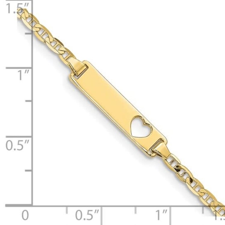 20301 10K YELLOW GOLD FLAT ANCHOR ID BRACELET WITH CUT-OUT HEART