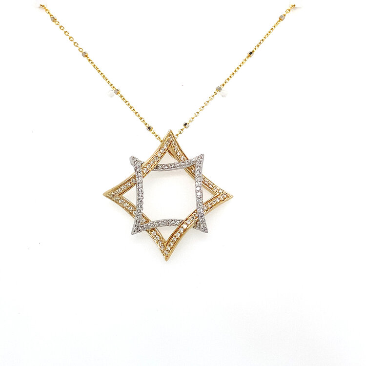 70439 14K TWO TONE .50TCW DIAMOND DOUBLE WAVED OPEN SQUARE MODERN DESIGN PENDANT SET