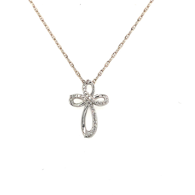 70447 14K WHITE GOLD .11CTW DIAMOND SMALL RIBBON CROSS