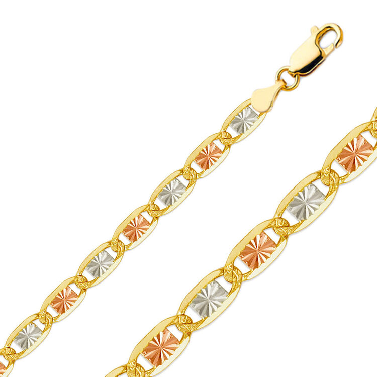 50383 14K TRI-COLOR 22" DIAMOND CUT VALENTINO LINK CHAIN
