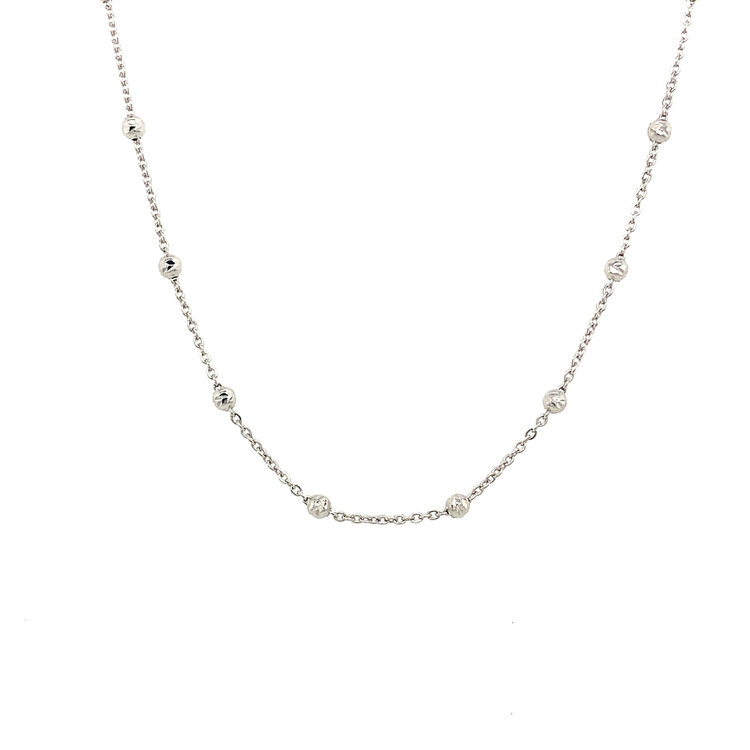 50385 14K WHITE GOLD 20'' ROUND MOON CUT BEADED CHAIN