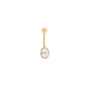 31203 14K YELLOW GOLD CUBIC ZIRCONIA HALO OVAL CENTER BELLY RING