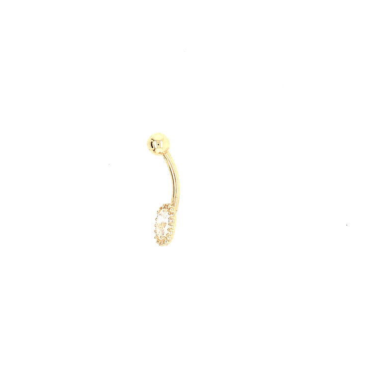 31203 14K YELLOW GOLD CUBIC ZIRCONIA HALO OVAL CENTER BELLY RING