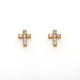 31199 14K YELLOW GOLD CUBIC ZIRCONIA SMALL CROSS STUDS
