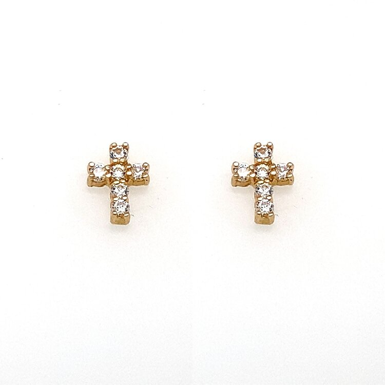 31199 14K YELLOW GOLD CUBIC ZIRCONIA SMALL CROSS STUDS