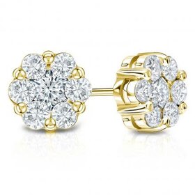 31227 14K YELLOW GOLD 7MM CUBIC ZIRCONIA CLUSTER STUDS