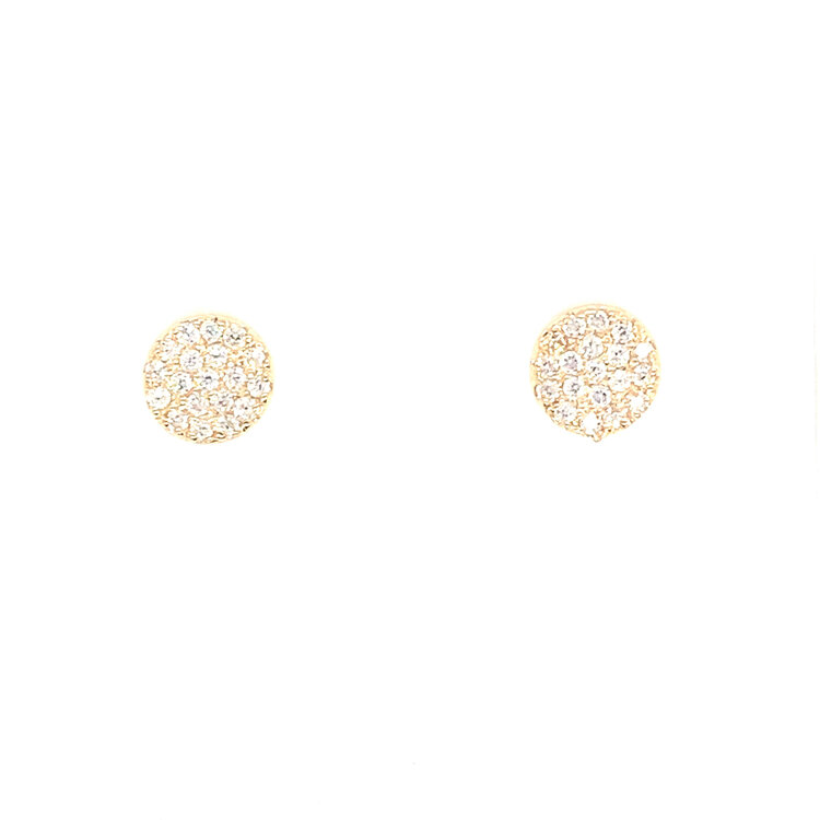 31226 14K YELLOW GOLD CUBIC ZIRCONIA FLAT CIRCLE PUSH BACK STUDS 7MM